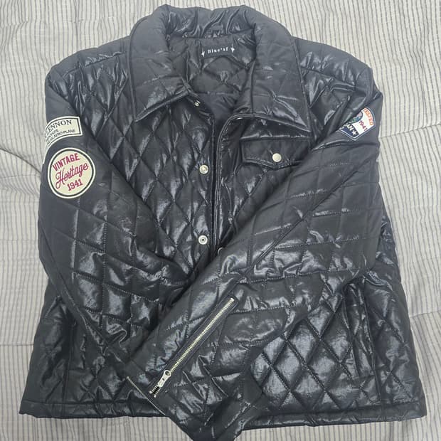 블루썬플라워 퀼팅 라이더 자켓