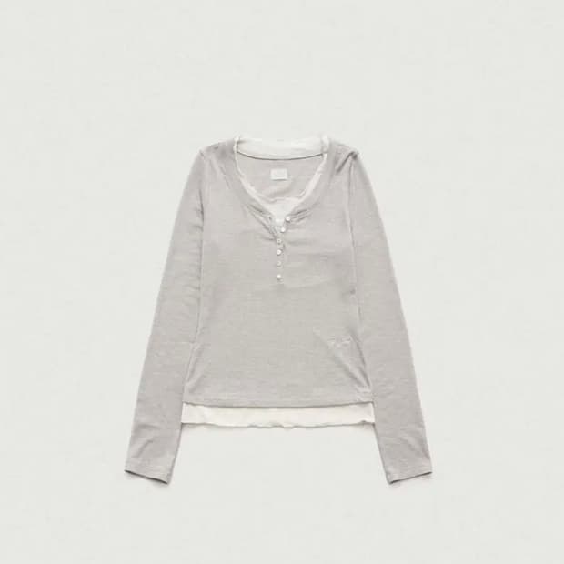 더바넷 슬림 레이어드 티셔츠 라이트그레이