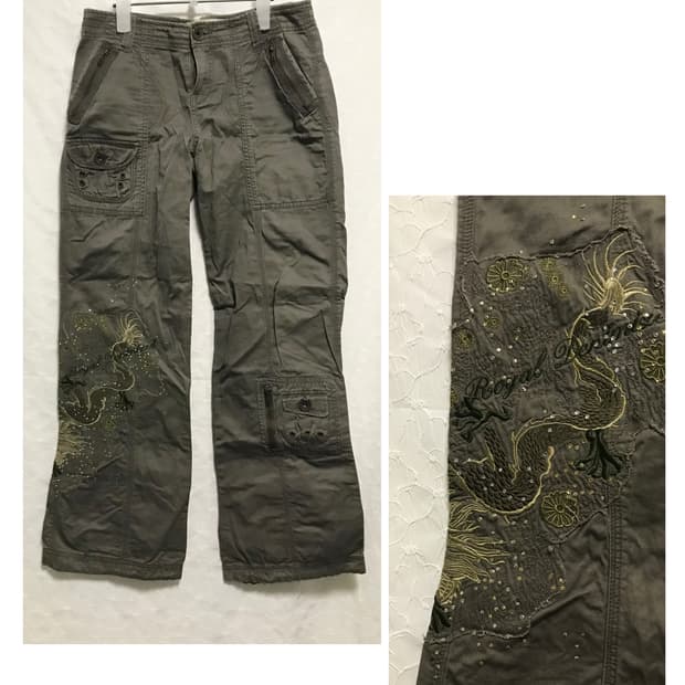 빈티지 y2k 오리엔탈 자수 카고 팬츠