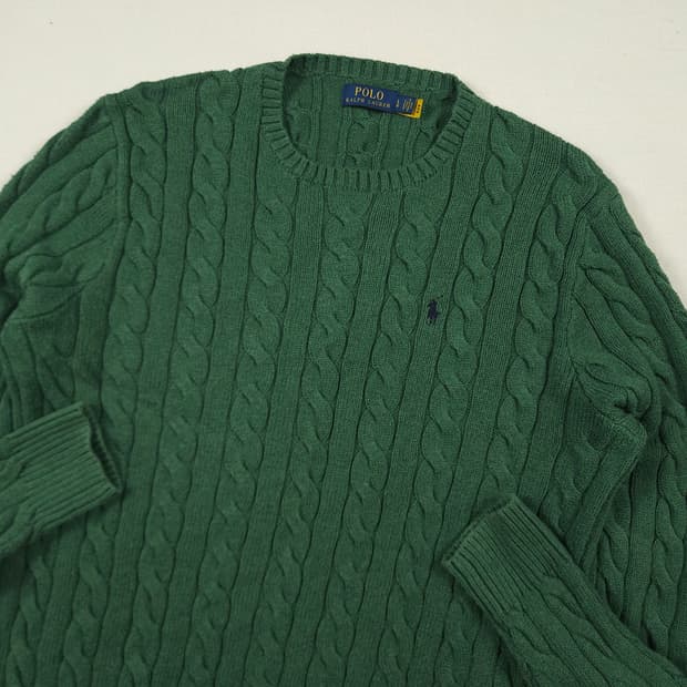 L(100)폴로 랄프로렌 케이블 크루넥 니트 그린