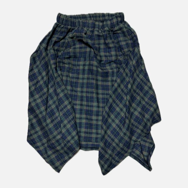 언발 체크 레이어드 스커트 네이비그린 