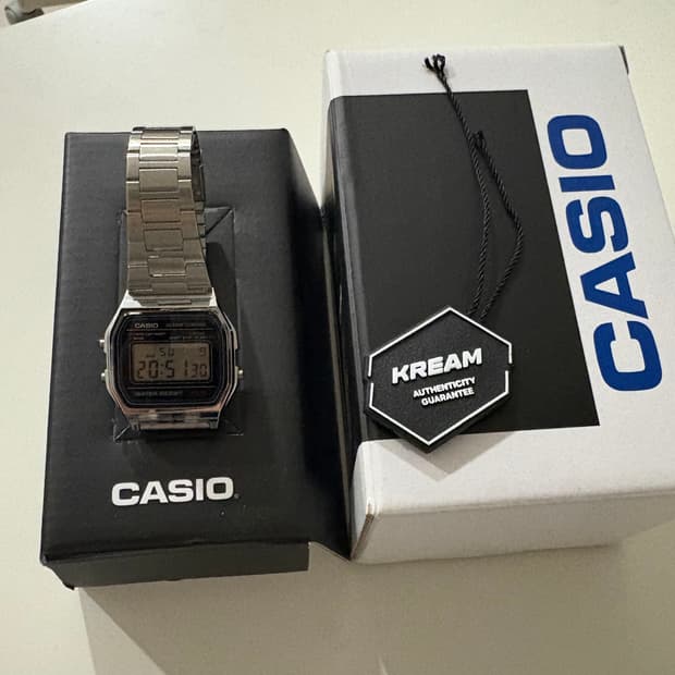 카시오 메탈시계 A158WA-1 + 풀박스 크림