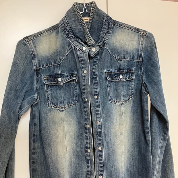 빈티지 워싱 청 데님 슬림핏 셔츠 자켓