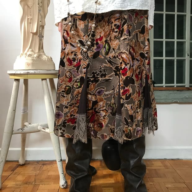 vintage velvet pattern lace skirt 