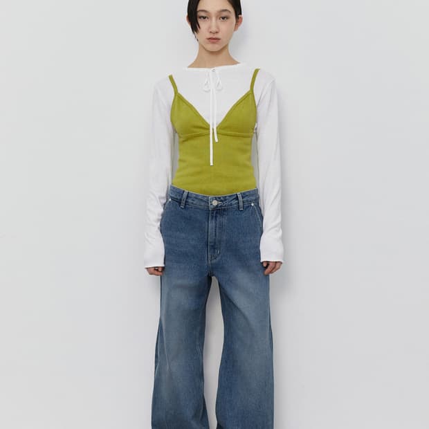 버뮬라 커브드 데님 팬츠 미드블루