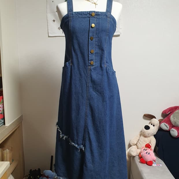 [빈티지] 데님 멜빵 롱 원피스 청멜빵 스커트