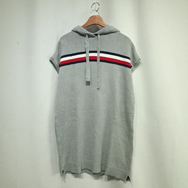 CL128 L 타미힐피거 후드 반소매 코튼 혼방 니트 원피스