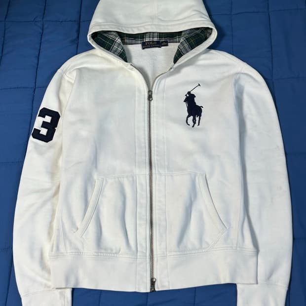 폴로 랄프로렌 빅포니 체크 후드집업 화이트