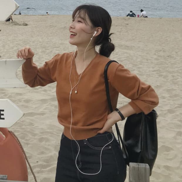 [Knizure] 데일리 소프트 니트 - 오렌지카멜