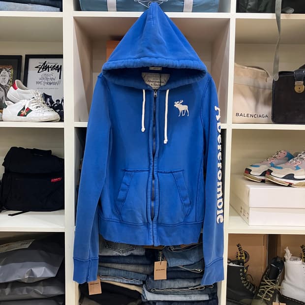 아베크롬비 블루 사이드 스펠아웃 로고 후드 집업 M