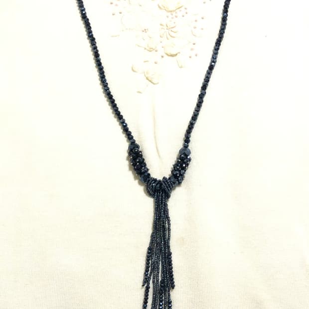 빈티지 롱 목걸이 네이비 비즈 드롭 오리엔탈 긱시크 y2k 페어리 모리걸