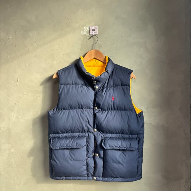 폴로 랄프로렌 덕다운 양면 패딩조끼 네이비 노랑