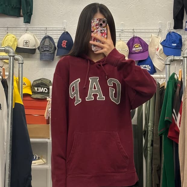 Gap 갭 로고 버건디 후드티 L