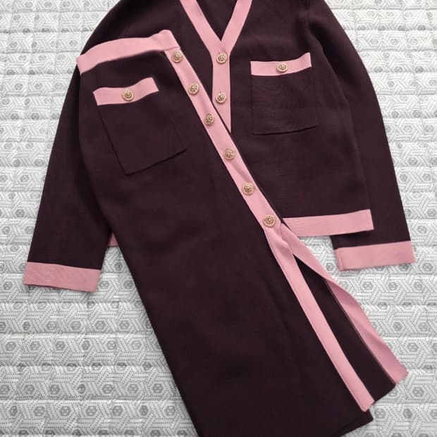 질스튜어트 뉴욕 라인배색 니트 가디건+스커트 셋업 55