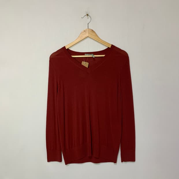 띠어리 빈티지 브이넥 긴팔 니트 레드 브라운 38사이즈 남녀공용