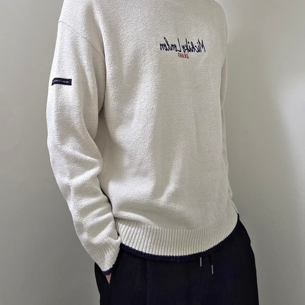 MICHIKO LONDON 크림 화이트 스프링 라운드 니트