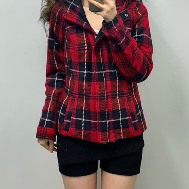 아베크롬비 y2k 와투케 체크 울프죠 울 자켓