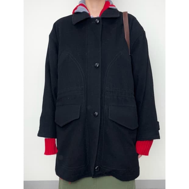 빈티지 블랙 울 코트 점퍼