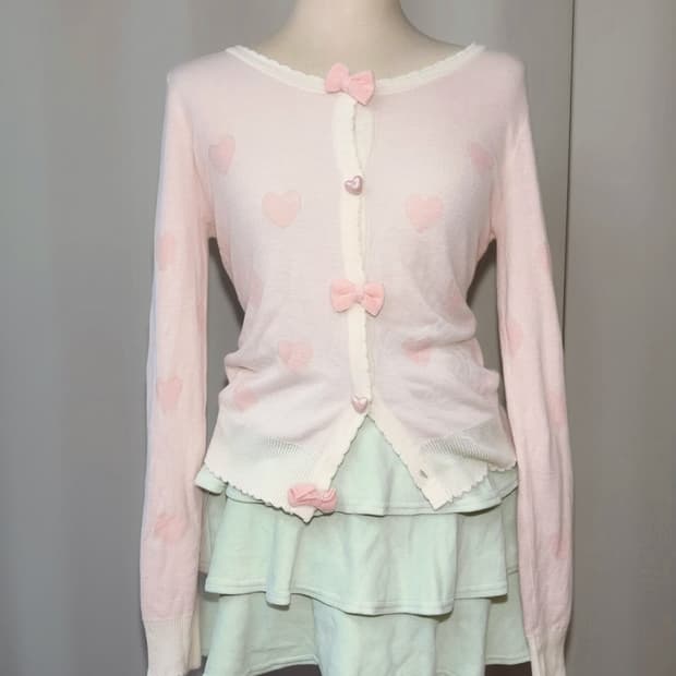 Deary 하트 패턴 가디건 리즈리사 로걀 히메갸루 페어리 일본 빈티지