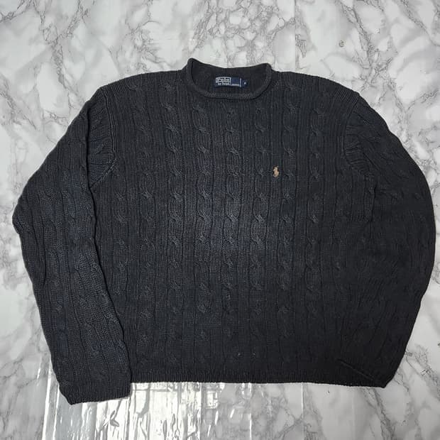 폴로 랄프로렌 꽈배기 차콜 오버핏 니트