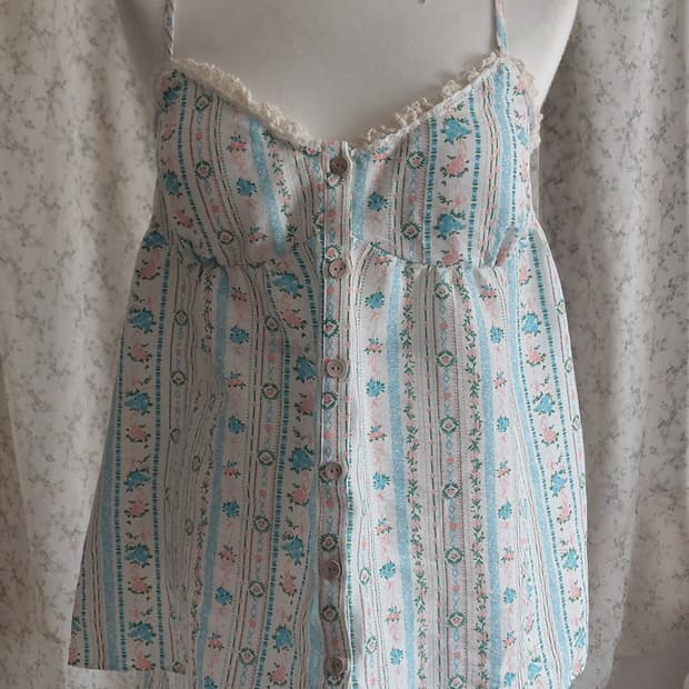 [빈티지 리폼] 플라워 패턴 레이스 여름 민소매 블라우스