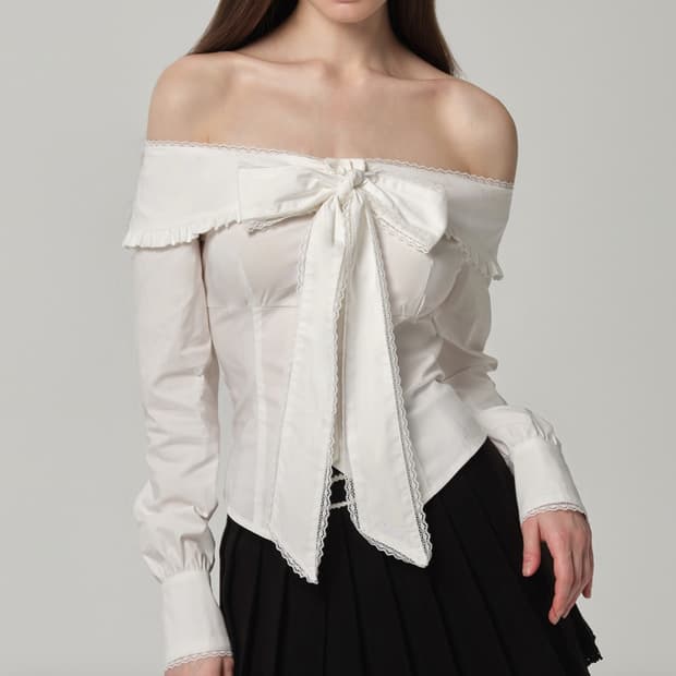 M) 클리시어 비러브드 beloved 리본 블라우스 오프숄더