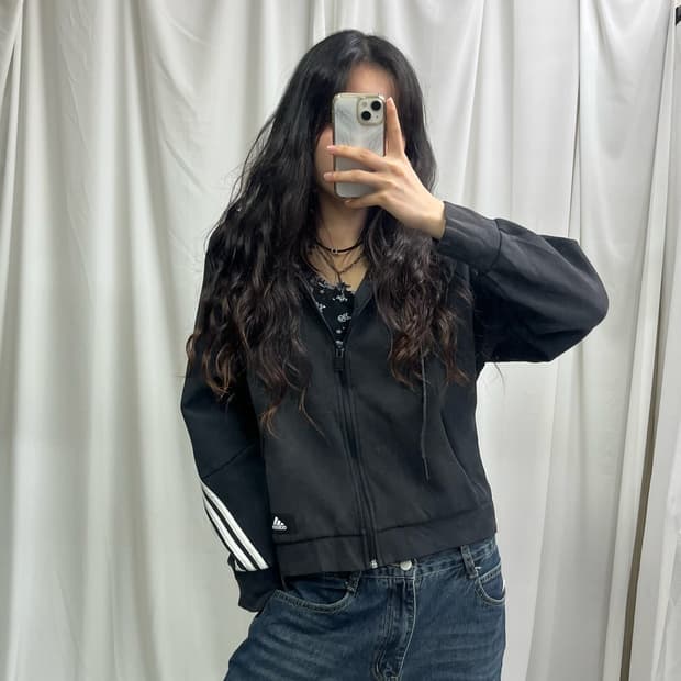 Adidas black hood zip-up