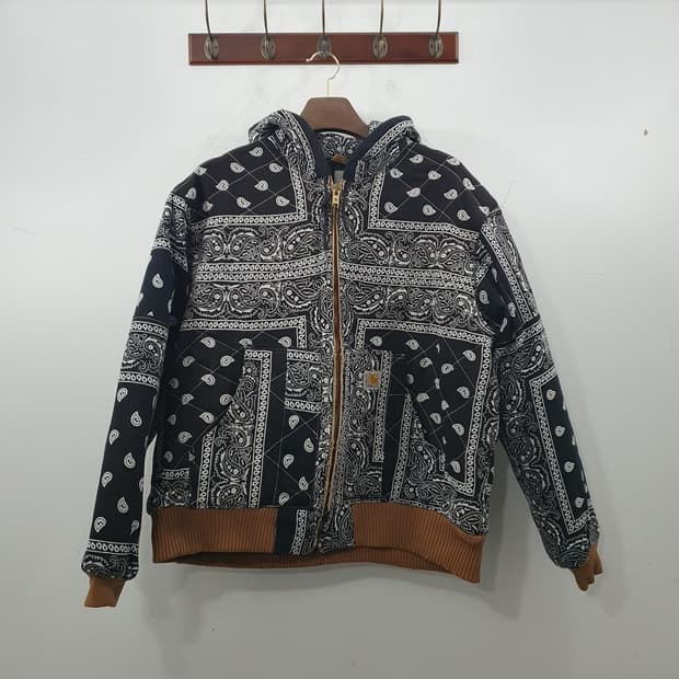 추XL-2XL 칼하트 남성 오버핏 빈티지 반다나 페이즐리 후드 자켓