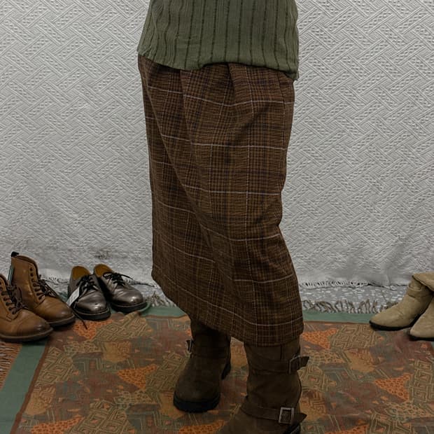 빈티지 러블리 플레어 밴딩 포켓 체크 롱스커트 K0027