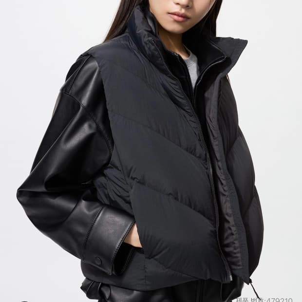 유니클로 퍼프테크 크롭 베스트 블랙 m