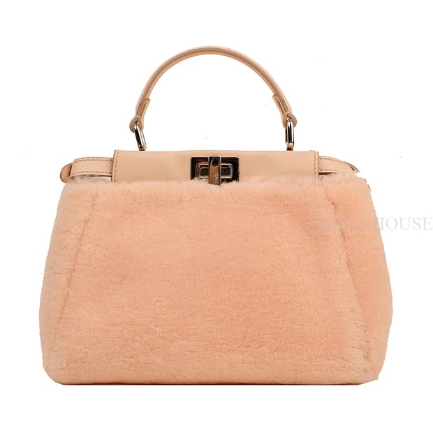 펜디 피카부 베이비핑크 양털 은장 미니 크로스백