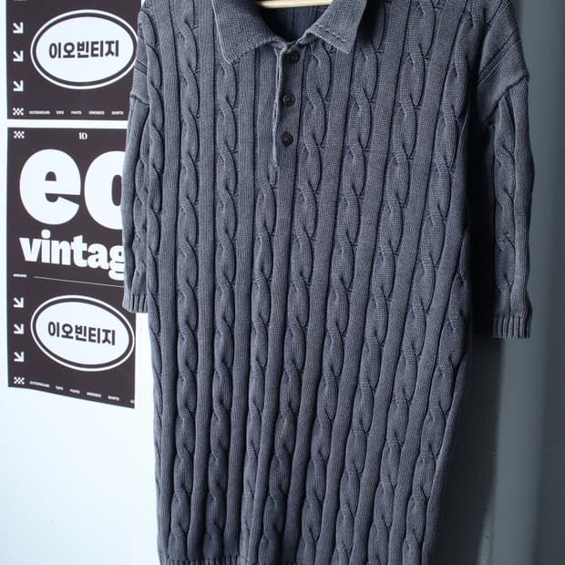 (XL-2XL) 수아레 반팔 카라 티셔츠 가먼트다잉 니트-H36024