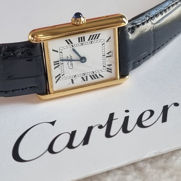 까르띠에 빈티지 탱크머스트 L 화이트다이얼 디버클 시계 02년 남여공용