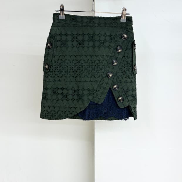 셀프 포트레이트 카키 레이스 레이어드 미니 스커트