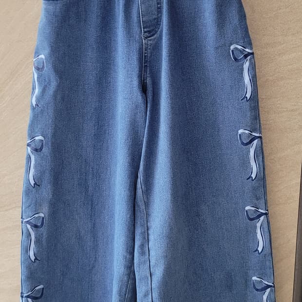 (여아140사이즈)리에벨로,유니클로 리본 데님 청바지(봄,가을용)