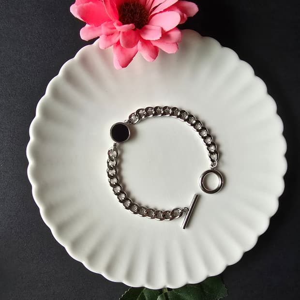 써지컬 스틸 오닉스 자개 양면  체인팔찌