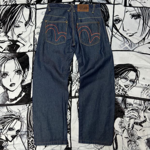 EVISU 에비수 레드 자수 팬츠