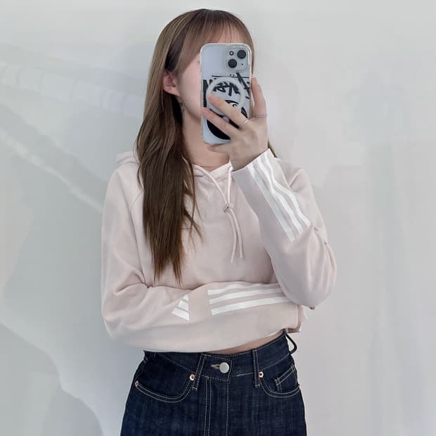 아디다스 베이비핑크 크롭 후드