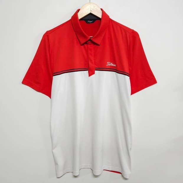 110 TITLEIST 타이틀리스트 골프 기능성 반팔 카라티 레드 화이트