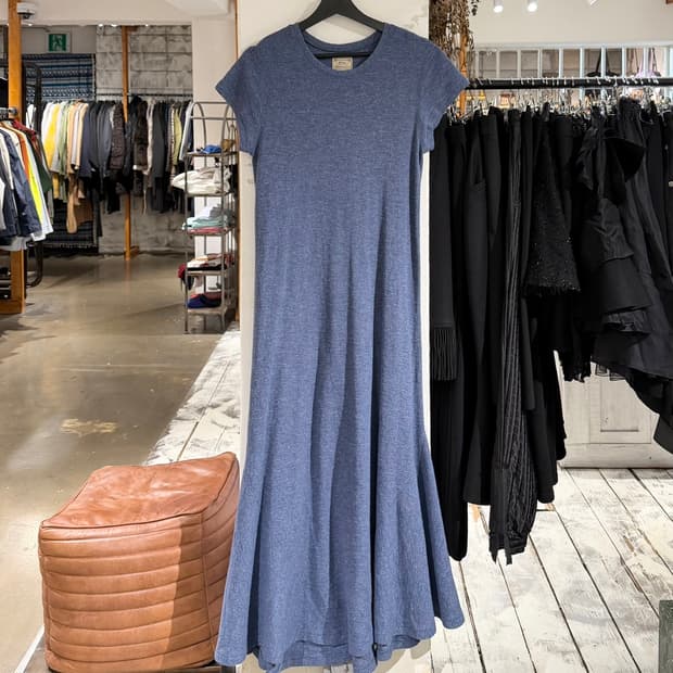 폴로 랄프로렌 블루 와플 니트 하프 슬리브 맥시 드레스