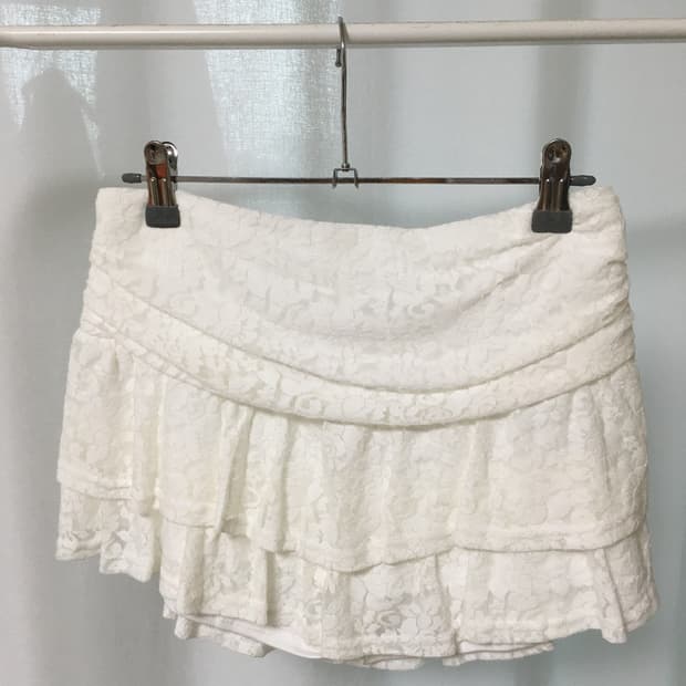 샵사이다 floral lace layered mini skirt