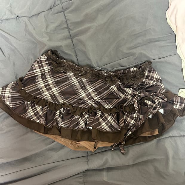 리즈리사깔 브라운 초코맛 체크 리본 라떼갸루 큐롯스커트 