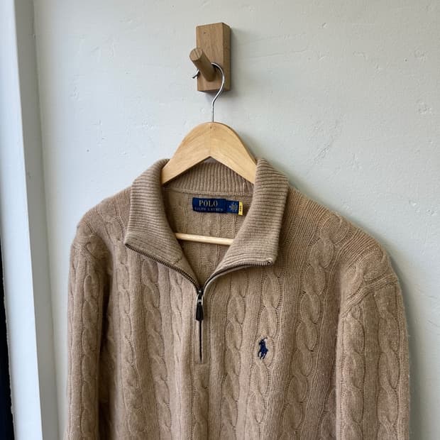 15817 - 폴로 랄프로렌 베이지 케이블 반집업 울 니트 (울 90% 
