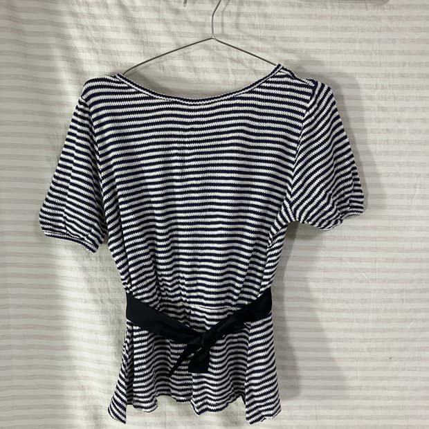 빈티지 네이비 스트라이프 리본 블라우스 1068 모리걸 y2k