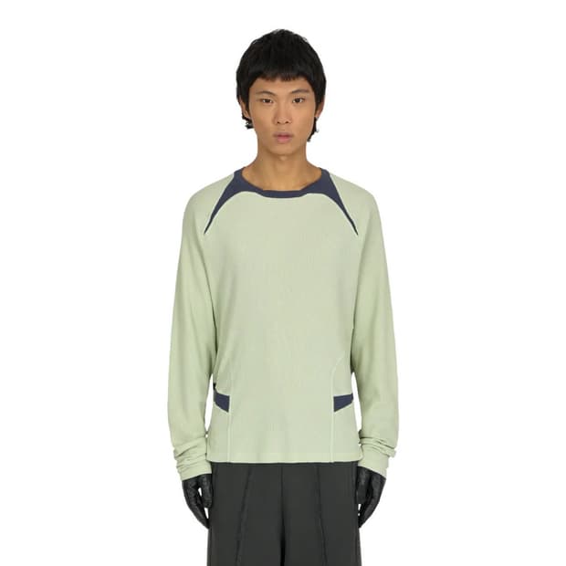 _J.L-A.L_ 와플 페이셋 롱 슬리브 그린 슬레이트 - 24FW