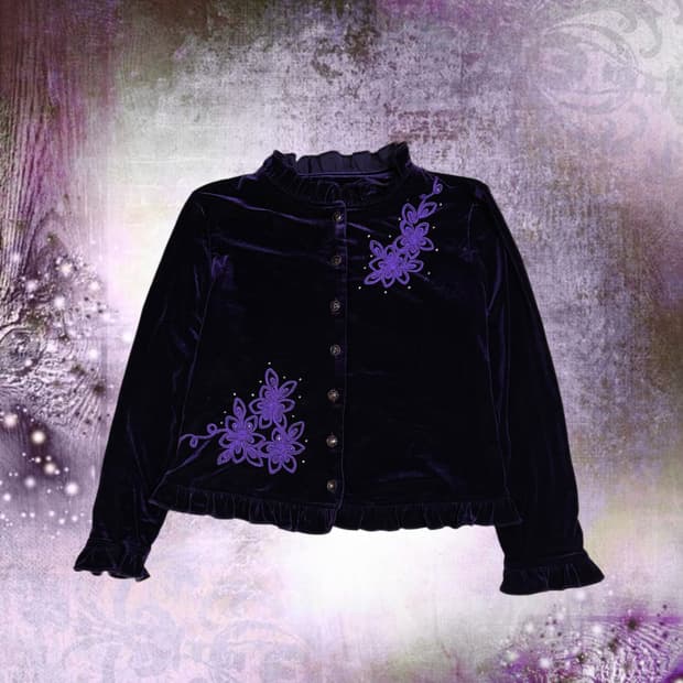 빈티지 벨벳 꽃자수 퍼플 블라우스