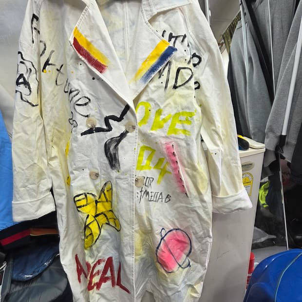 페인팅   화이트  롱코트   M