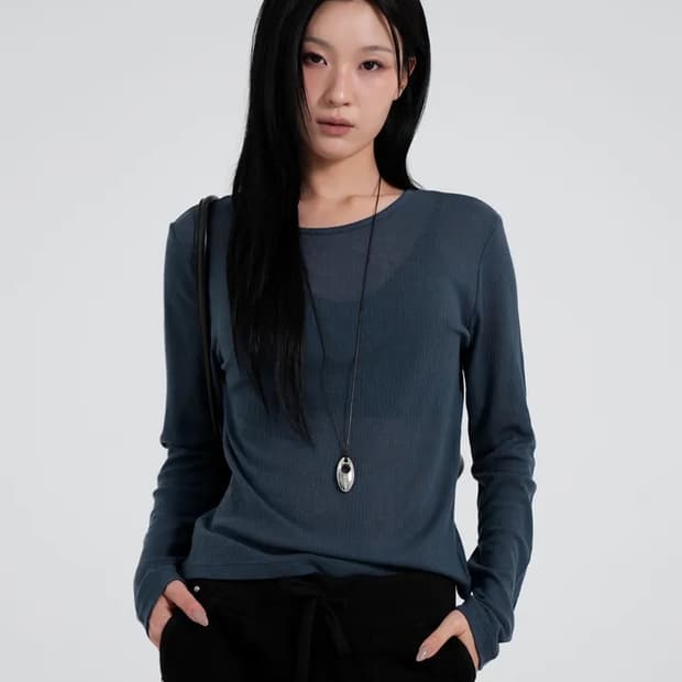 (새상품 2개 일괄!) 바스 레이어드 인디블루/베이지 긴팔티