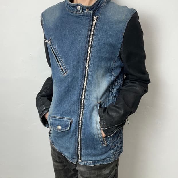 Glamb Waxed Sleeve Denim Rider Jacket