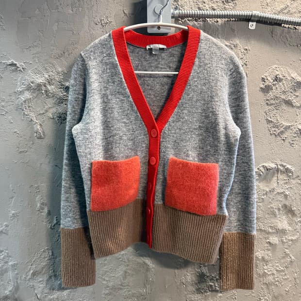 코스 COS 배색 울 니트 가디건 그레이 레드 XS